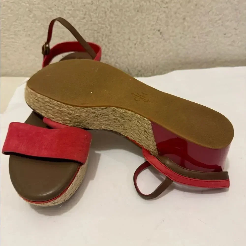 COLE HAAN Red Suede Patent Leather Wedges Espadrille Sandals Ankle Strap 10C